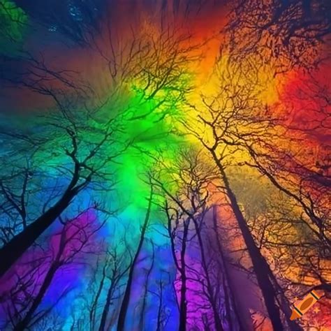 Colorful Forest With Rainbow Hues