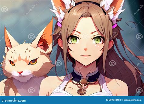 Anime Girl With Cat Ears Generative Ai Stock Illustration Illustration Of Manga Comic 269548458