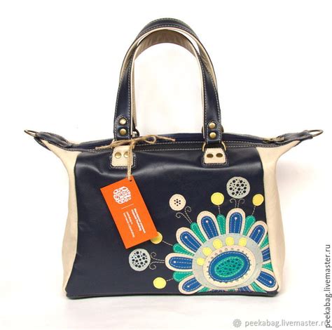 Кожаная сумка женская "Deep Blue Flower" с аппликацией в интернет ...