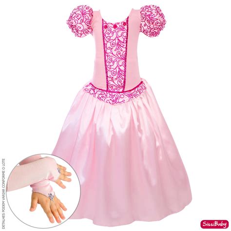 Fantasia Infantil Bela Adormecida Princesa Aurora Luxo Luvas