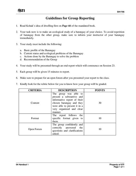 Guidelines For Group Reporting Sh Handout Property Of Sti Page