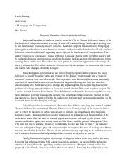 Benjamin Banneker Rhetorical Analysis Essay Docx Kevin Zhuang