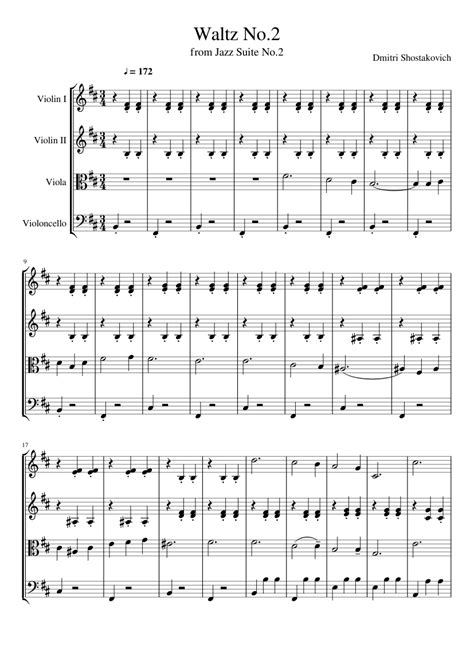 Waltz No2 Sheet Music For Violin Viola Cello String Quartet