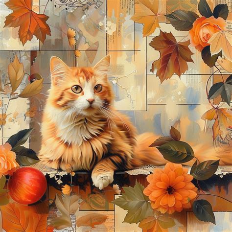 autumn leaves patchwork cat art  stock photo public domain pictures