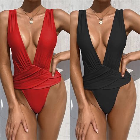 Ykohkofe Womens Swimsuits Deep V Neck One Piece Swimsuit Women Tummy