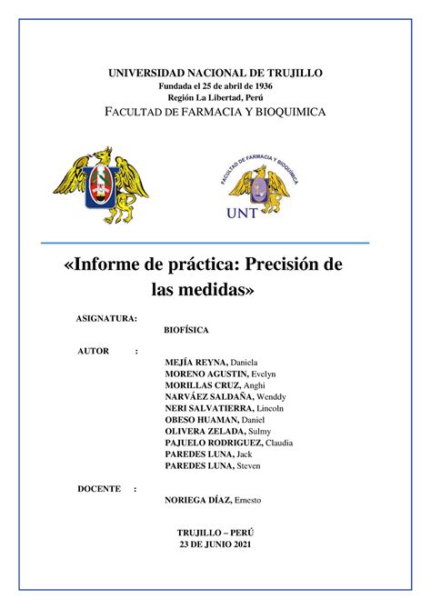 Informe Biofisica practica Fundada el 25 de abril de 1936 Región La