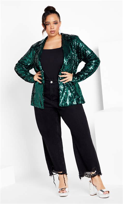 Womens Plus Size Sequin Seduction Emerald Jacket