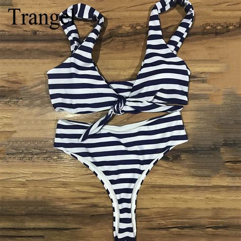 Trangel 2018 Sexy Bikini Women High Waist Swimwear Striped Biquini