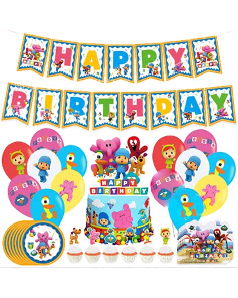 Pocoyo Birthday Decorations Balloons Cupcake Topper For Kids 66 Pcs