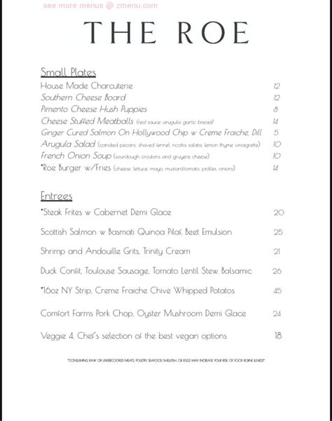 Online Menu Of The Roe Restaurant Monroe Georgia 30655 Zmenu