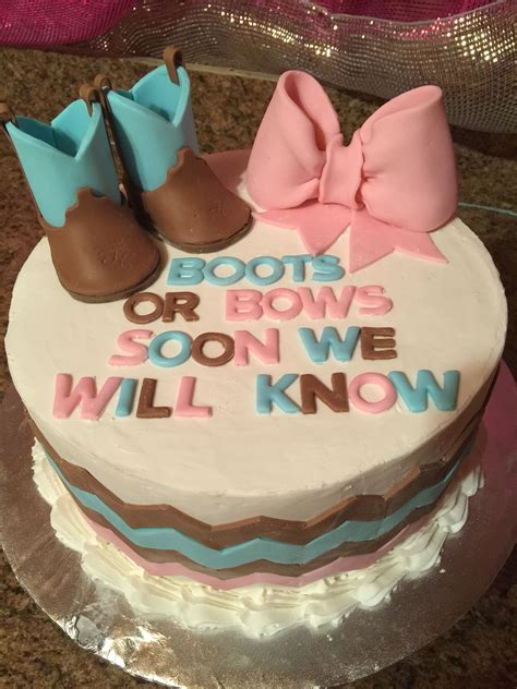 Cake Gender Reveal Boots Bows Fondant Pink Blue Shower Country Gender