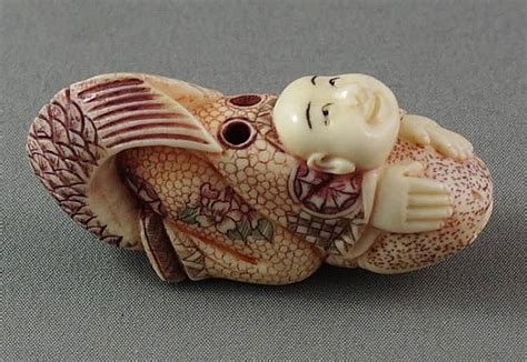 Ivory Netsuke Man With Tail Netsuke Oriental