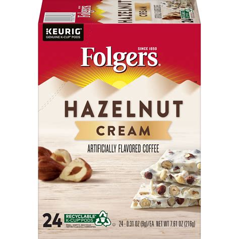 Folgers Hazelnut Cream Flavored Ground Coffee, K-Cup Pods, 24-Count