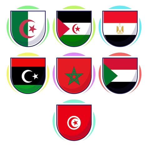 Premium Vector North African Countries Flags Flat Cartoon Vector