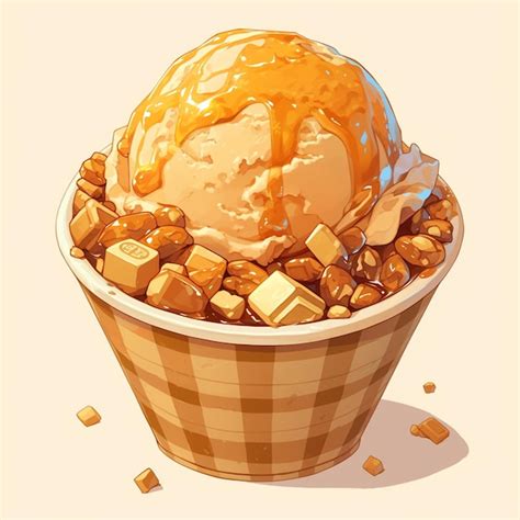 Helado De Caramelo Salado Con Nueces Crujientes Vector Premium