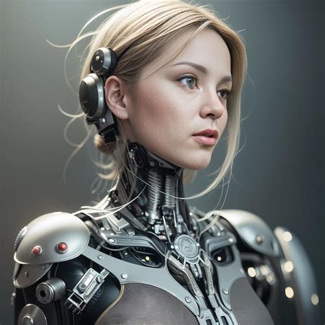 Premium AI Image Illustration Of A Female Robot With A Beautiful Face With Blonde Hair