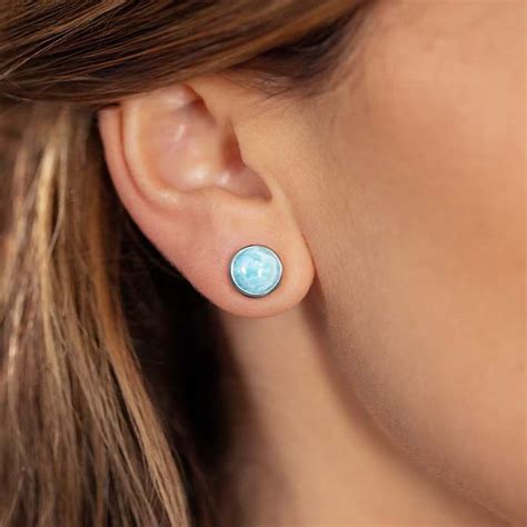 Stud Earring In Sterling Silver With Larimar