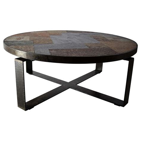 Mid-Century Modern Slate and Brass Coffee Table For Sale at 1stDibs