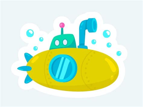 Premium Vector Cute Yellow Submarine With Periscope Underwater And