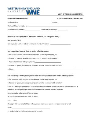 Fillable Online Www1 Wne Leave Of Absence Request Form Western New