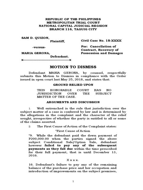 Motion To Dismiss | PDF | Cause Of Action | Legal Remedy