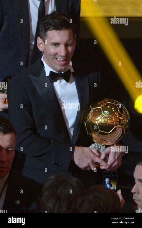 Lionel Messi receiving the Golden Ball 2015 during the FIFA Ballon d'Or ...