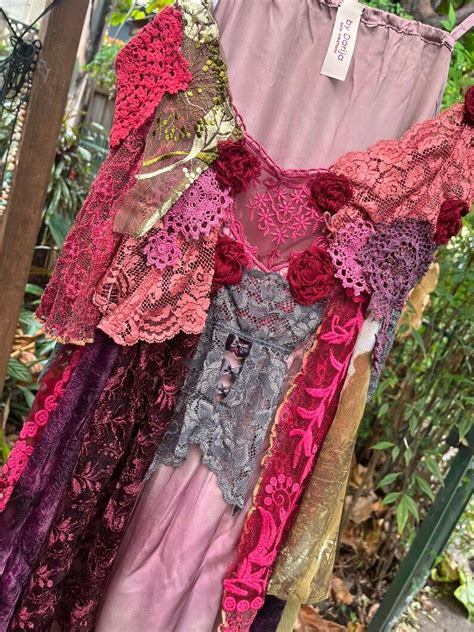 Bohemian Multi Tattered Upcycled Summer Hand Dyed Slip Dress Fairy