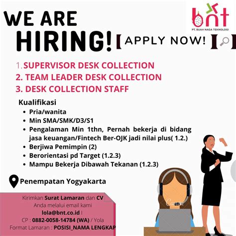 Lowongan Kerja Tim Leader Desk Collection Supervisor Desk Collection