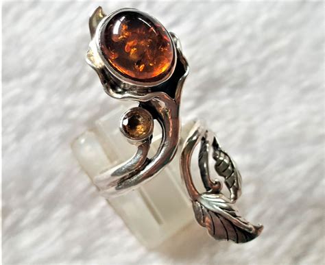 925 Sterling Silver Flower Genuine Amber And Citrine Unique Bouquet