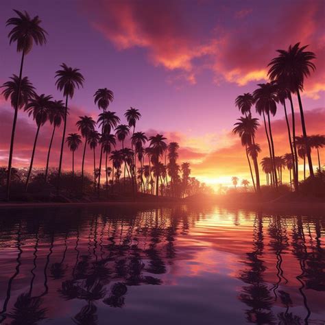 Premium AI Image | purple and gold sunset palm trees California