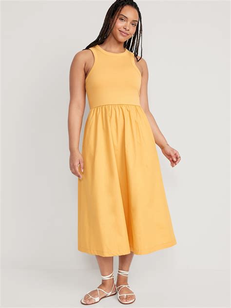 Fit Flare Combination Midi Dress Old Navy