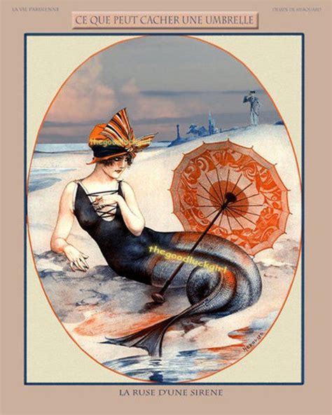 MERMAID WITH UMBRELLA 8x10 Vintage La Vie Parisienne French Etsy