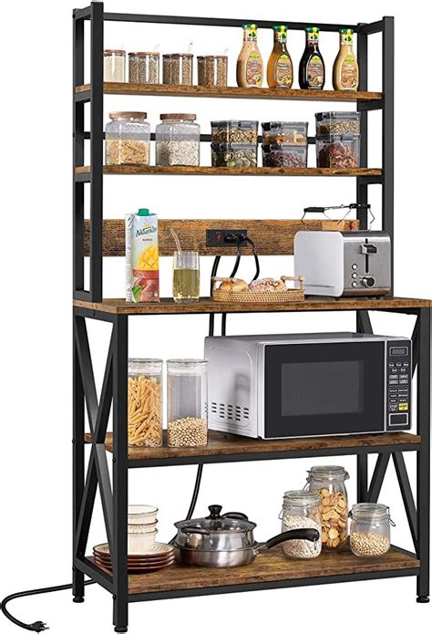 Yaheetech Kitchen Bakers Rack With Power Outlet Width Coffee Bar