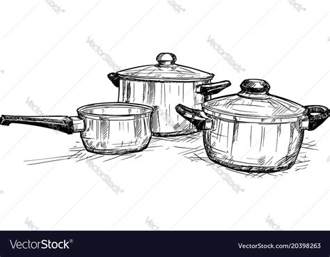 Hand Drawing Of Set Of Cooking Pots Royalty Free Vector