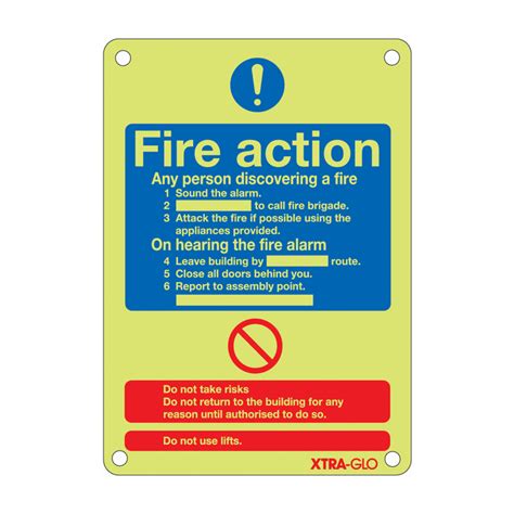 Xtra Glo Aluminium Fire Action Signs