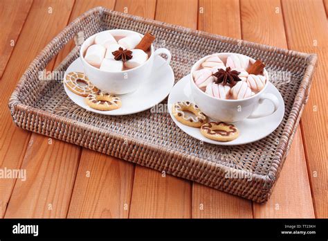 Cups Of Hot Chocolate With Marshmallows Stock Photo Alamy