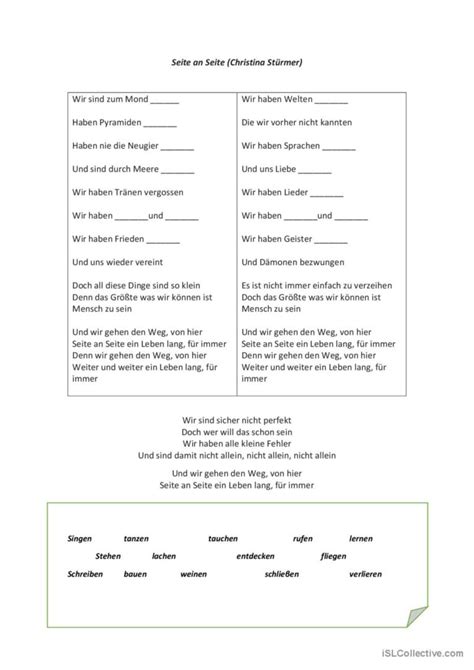 Partizip Ii Lied Allgemein English Esl Worksheets Pdf Doc