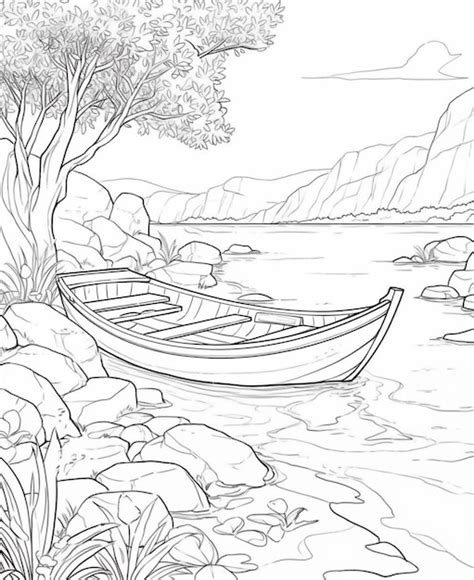 Premium Photo Coloring Pages Of Boats On The Shore Of A Lake