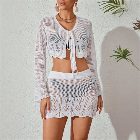 Women S Beach Cover Up Lace Up Bikini Swimsuit Cover Ups Sheer Crochet Hollow Out Summer