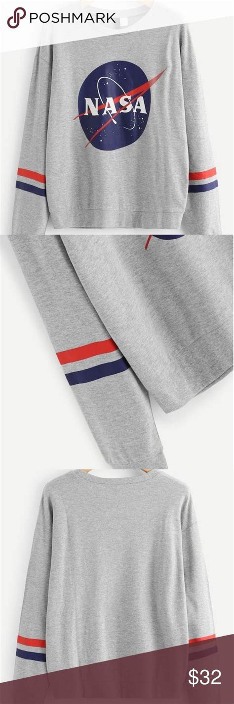 NASA Contrast Striped Side Letter Print Sweatshirt Printed