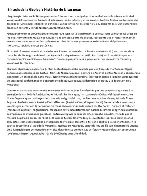 Síntesis de La Geología Histórica de Nicaragua | PDF | Roca (geología) | Geología