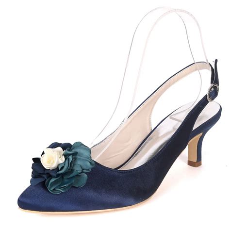 Creativesugar Pointed Toe Sling Slingback Satin Evening Dress Shoes With Matching Flower Bridal