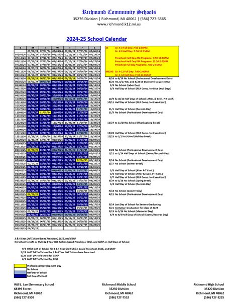 Richmond High School Calendar 2024-2025 [Academic Calendar]