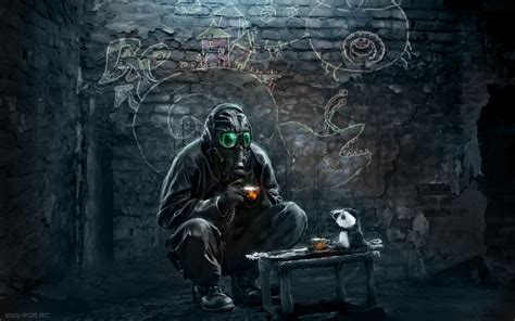 Paintings Gas Masks Digital Art Science Fiction Tea Party