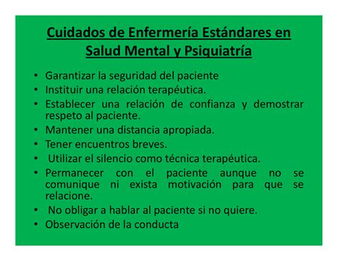 Cuidados De Enfermería Estándares En Salud Mental Y Psiquiatría