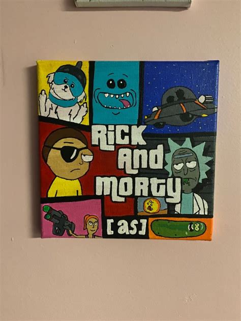 Rick And Morty Gta Painting In 2024 Pink Canvas Art Canvas Art