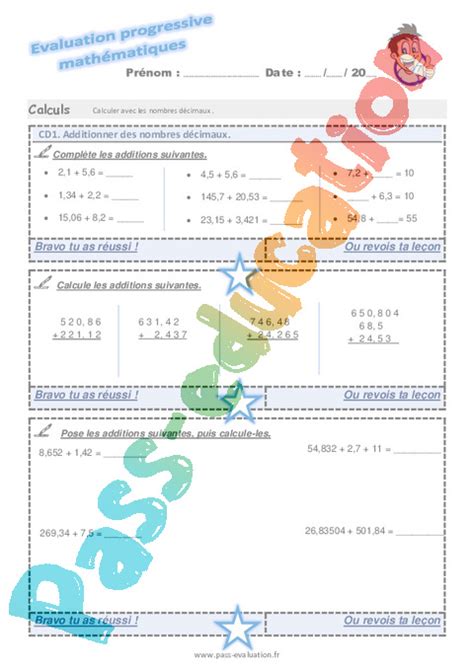 Evaluation progressive par compétences Nombres décimaux Cycle 3 pdf