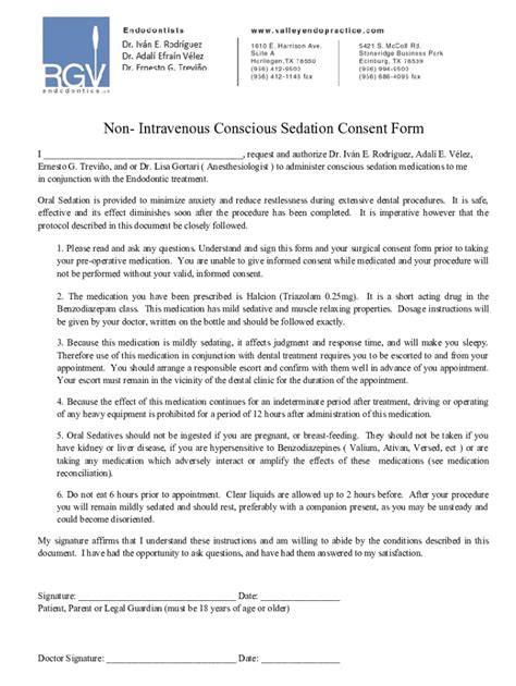 Fillable Online Non Intravenous Conscious Sedation Consent Form Fax Email Print Pdffiller