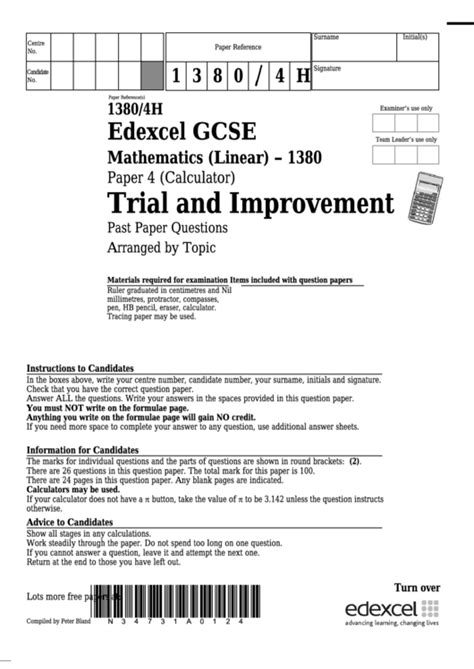 Edexcel Gcse Mathematics Linear Trial And Improvement Printable Pdf