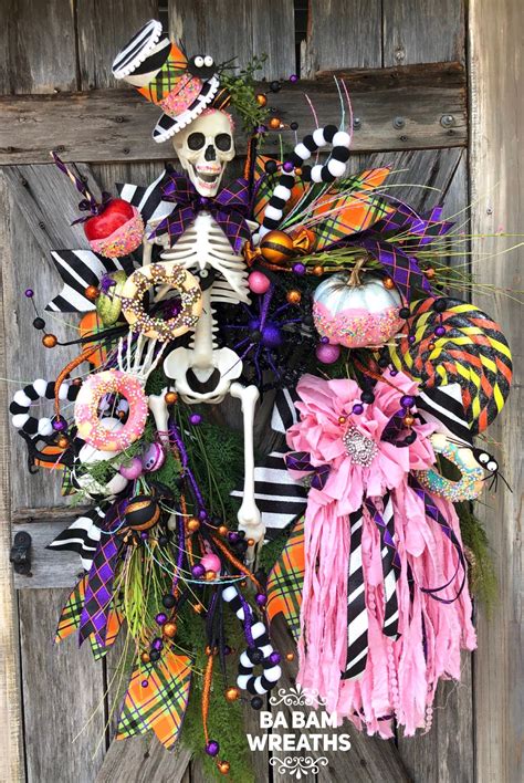 Mr Bones Skeleton Wreath Skeleton Decor Halloween Wreath Halloween